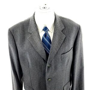Alexandre London Savile Row Wool 3‎ Button Suit Jacket 42R Gray Striped